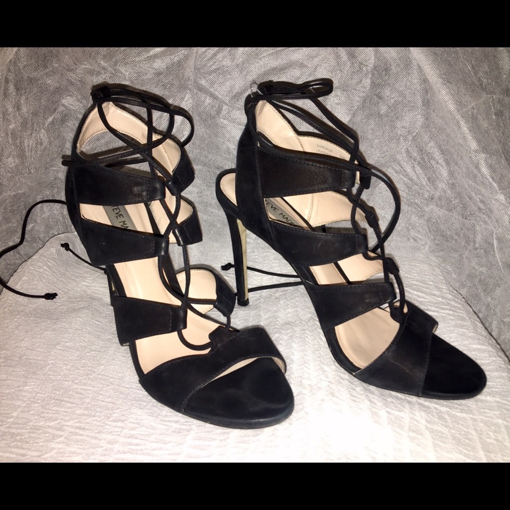 🖤Steve Madden Blk leather lace-up strap heels🖤
